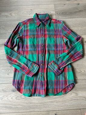 Ralph Lauren Green Plaid Flannel Button-Down Shirt Size 12